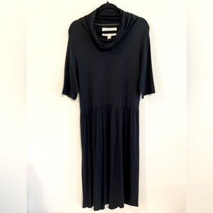 Whitewash Women's Cowl Neck Midi Dress Large Black Longline Comfy Flowy Fall